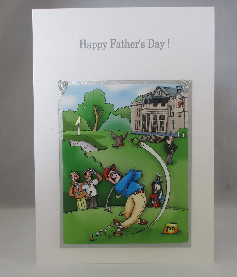 Golfer 3D  Fathers Day Greeting Card, decoupage,handmade