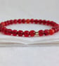 Red-orange faceted agate gemstone stretch bracelet  - Image 2