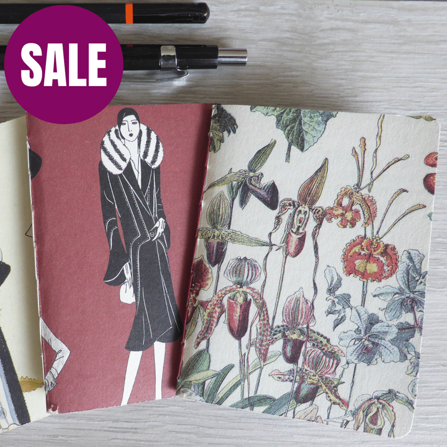 Small micro A7 hand bound notebook or sketchbook with floral cover