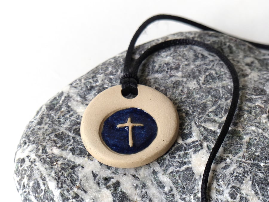  Blue Cross Ceramic Necklace