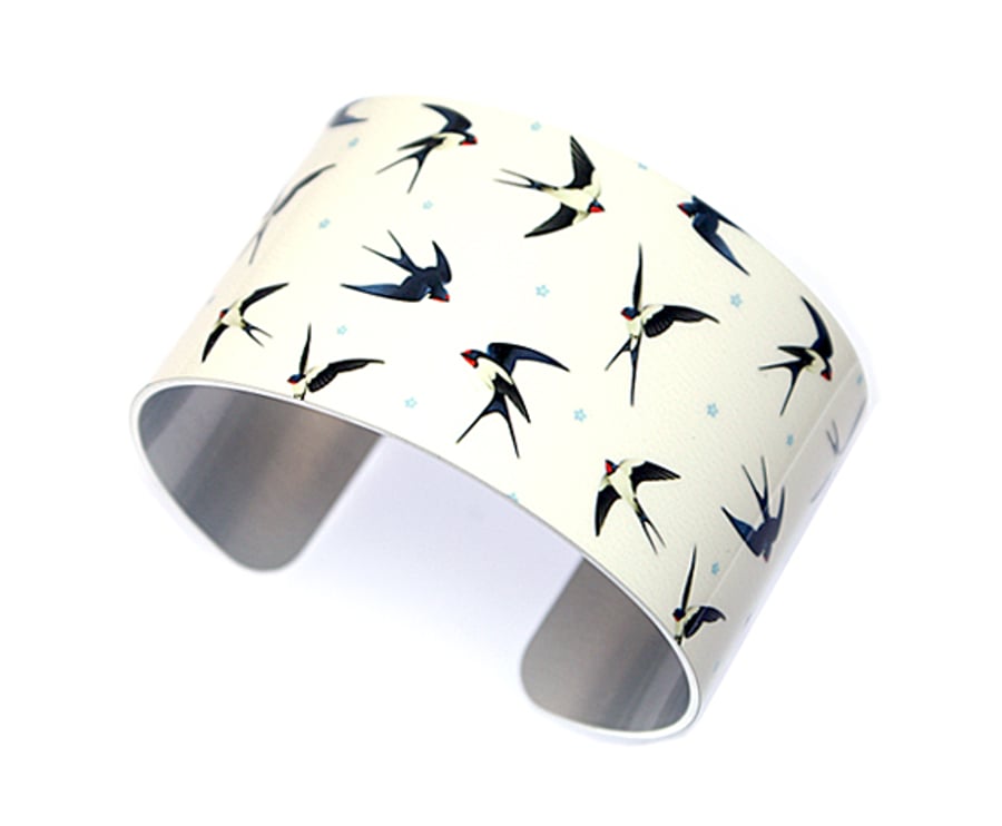 Cuff bracelet, bird jewellery, swallow bangle, bird lovers gift - B57