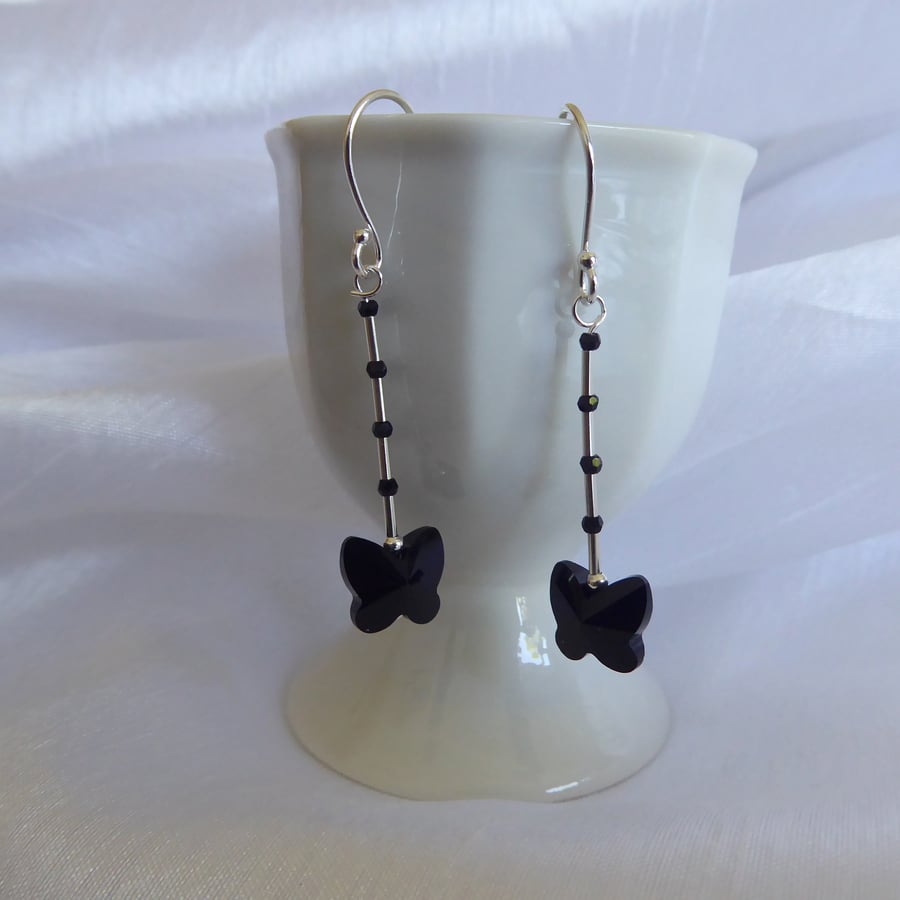 Swarovski Jet Crystal Butterflies (large) and Sterling Silver Earrings