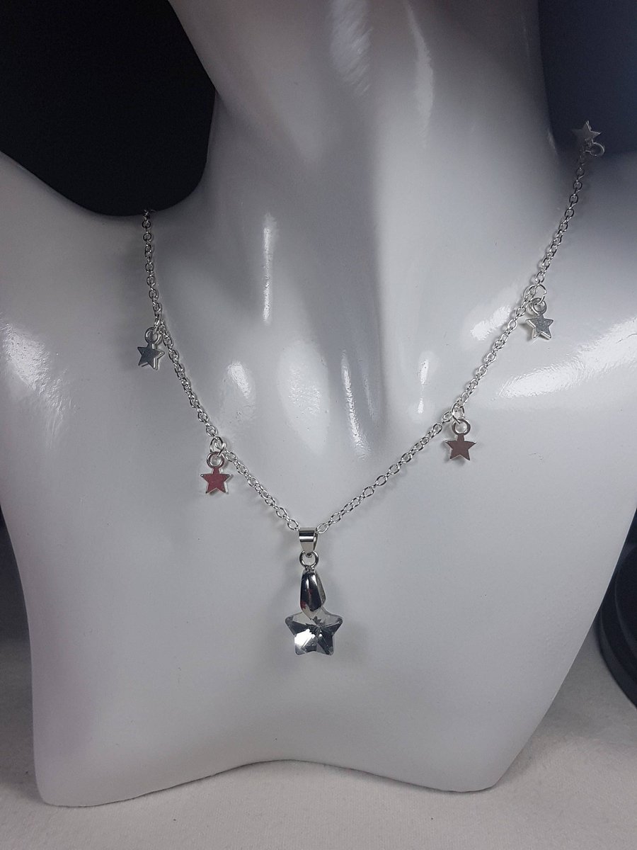 Handmade. Star necklace. Glass crystal stars. Pretty little necklace