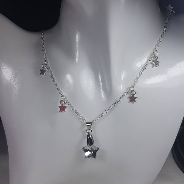 Handmade. Star necklace. Glass crystal stars. Pretty little necklace