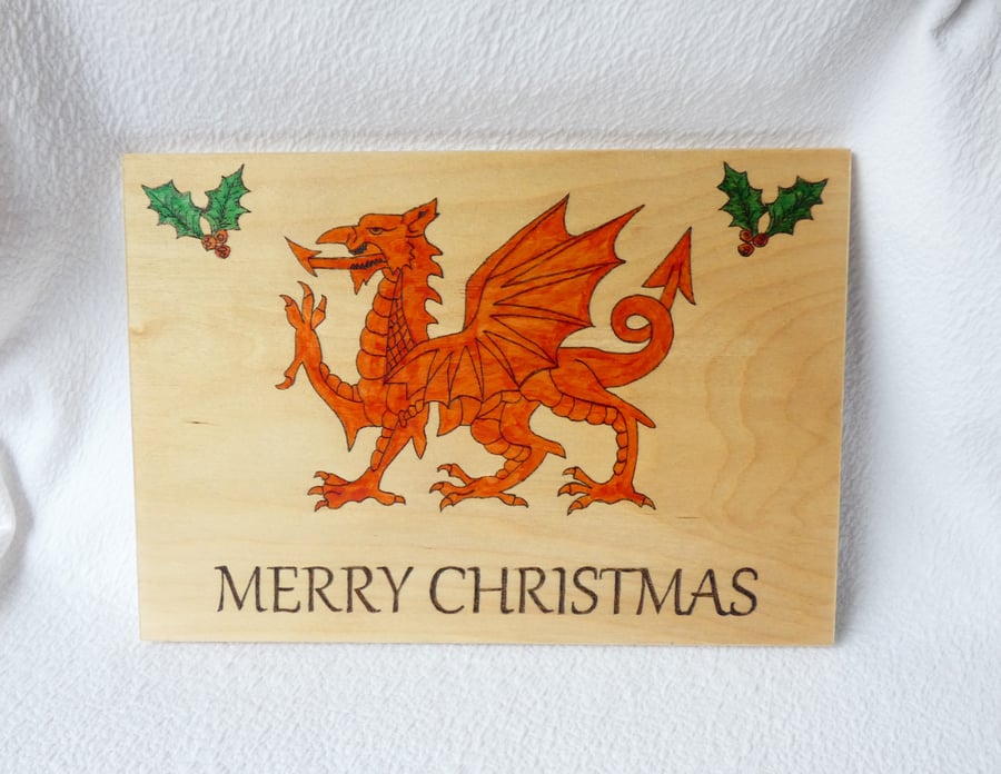 Unique Wooden Welsh Dragon Merry Christmas Sign