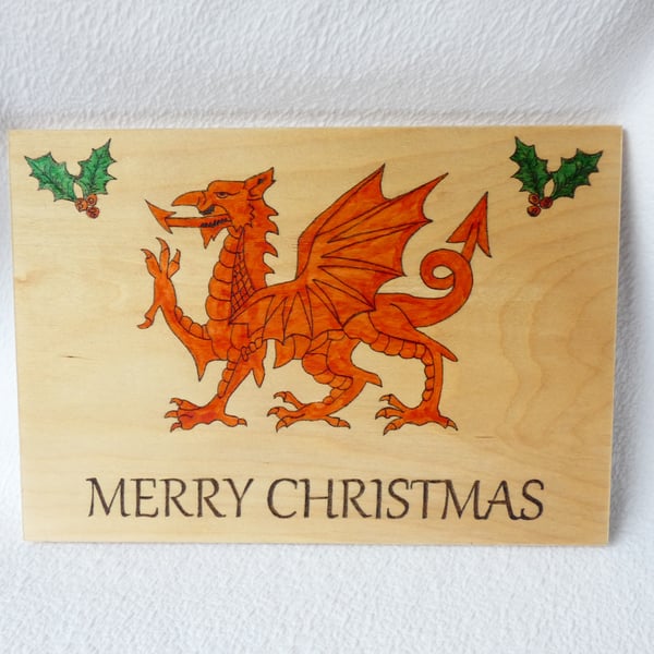 Unique Wooden Welsh Dragon Merry Christmas Sign