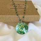 Green necklace, geometric 25mm emerald round pendant, handmade jewellery (MP08)