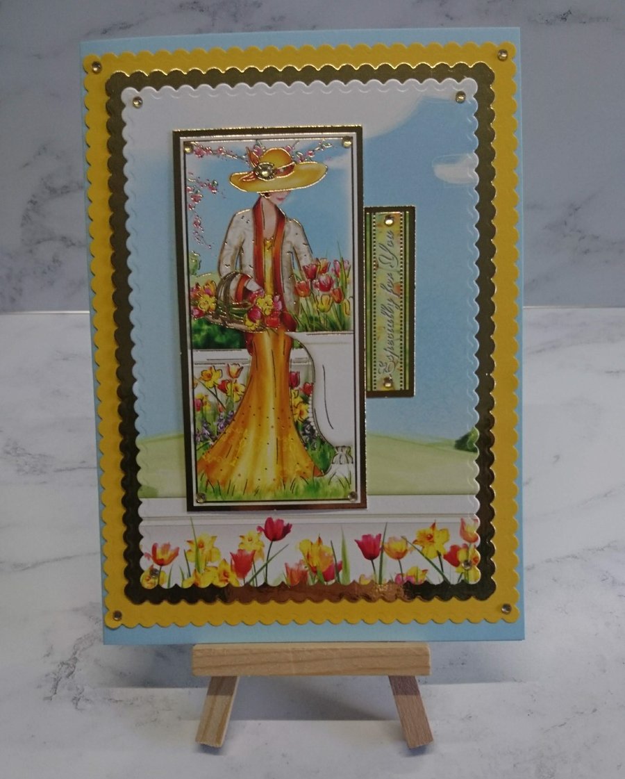 Birthday Card Art Deco Lady 1920s Yellow Especially for You 3D Luxury Handmade