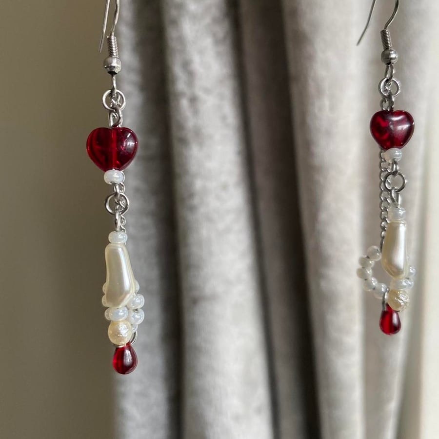 Blake - Regal Red & Cream Earrings