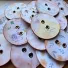 Handmade Vintage Floral Paper Buttons with Metal Eyelets x3