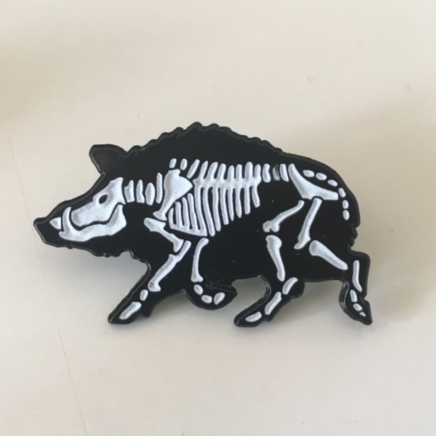 Wild Boar Enamel Pin Badge Brooch with Glow in the Dark X-Ray Skeleton