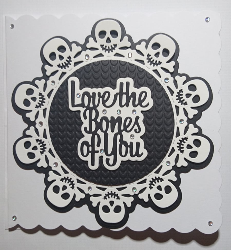 Halloween Card Love The Bones Of You Black White Skulls Valentine's Birthday