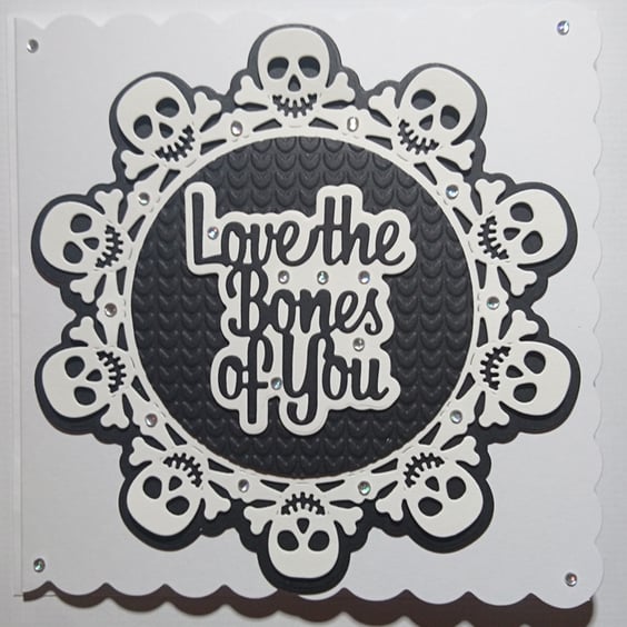 Halloween Card Love The Bones Of You Black White Skulls Valentine's Birthday