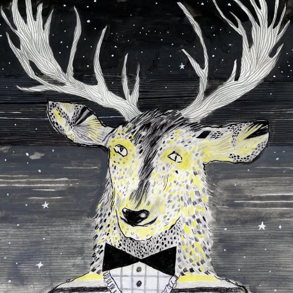 Big Discount! The Golden Stag in a striped tanktop A3 Print 