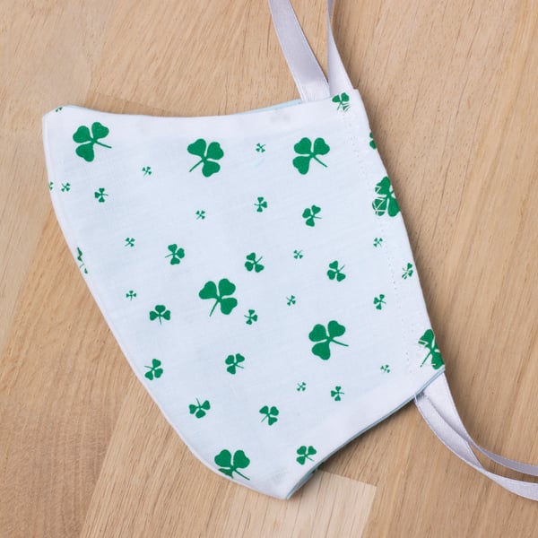 Face mask - 2 layer face covering with ties - lucky shamrock pattern - adult