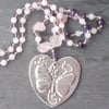 REDUCED! Silver Pewter Butterfly Necklace with Rose Quartz