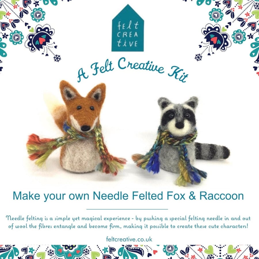 Fox and Raccoon Needle Felting Kit