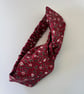 Cotton headband, twist knot style hairband in wine with delicate floral print - Image 1