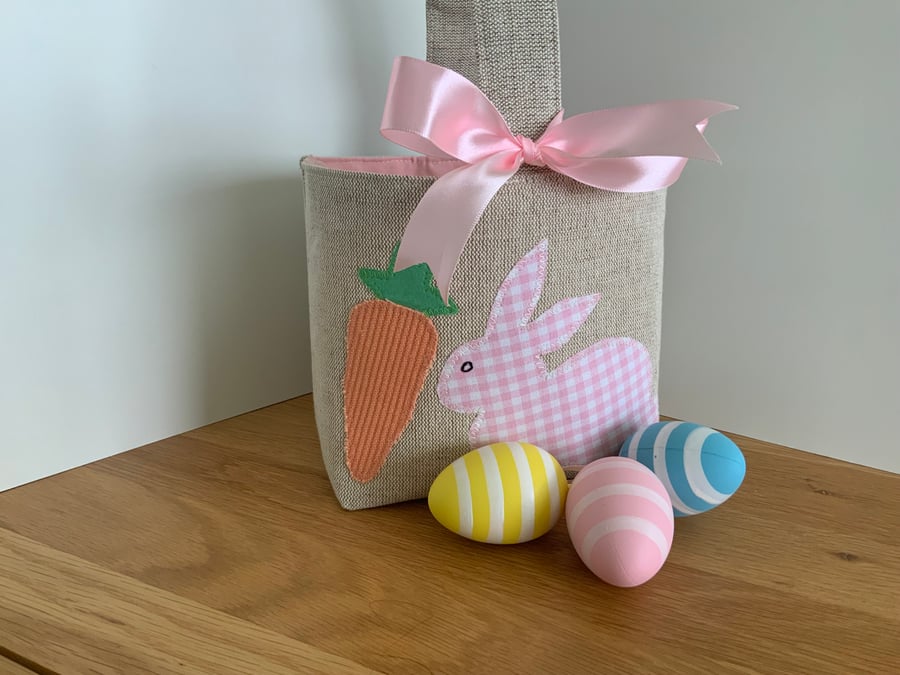Childrens Easter Basket, Easter Bag, Easter Bunny, Storage Basket, Applique