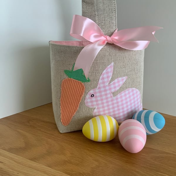 Childrens Easter Basket, Easter Bag, Easter Bunny, Storage Basket, Applique