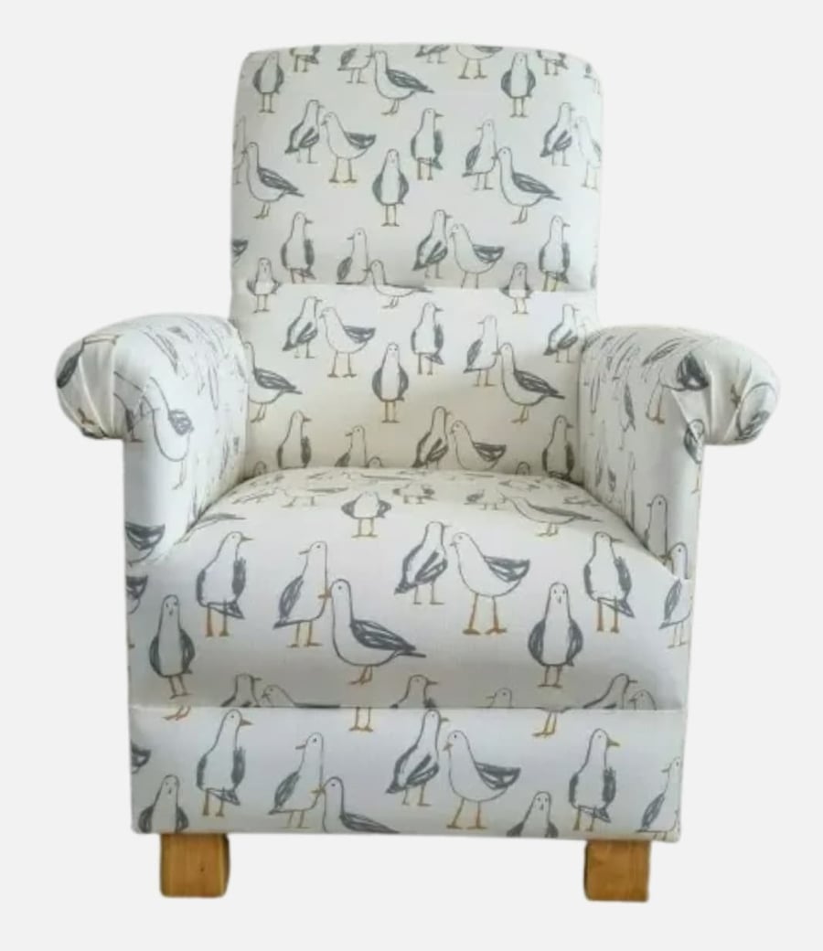 Seagulls Chair Adult Armchair Clarke Natural Fabric Gulls Coastal Birds Beach