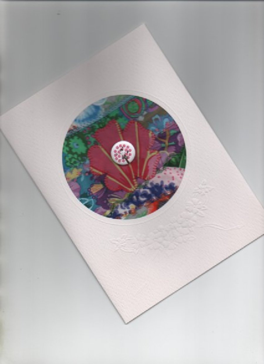 ChrissieCraft KAFFE FASSETT crazy patchwork appliqued FLOWER blank CARD
