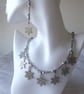 Necklace with Seven Enamelled Snowflakes & Faceted Glass and Metal beads - Image 3