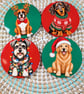 Christmas Dog Coasters Set of 4 – Festive Boxer Dachshund Schnauzer Golden
