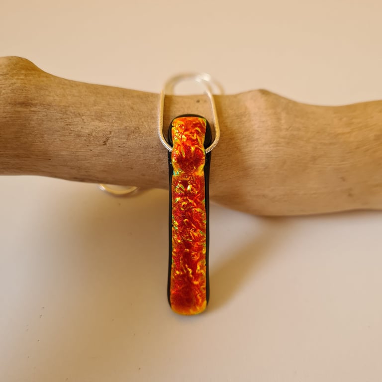 Red gold fused glass 'pillow' pendant