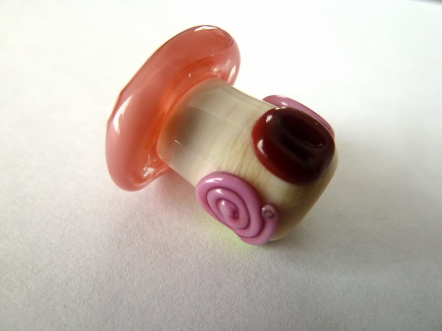 pink toadstool handmade lampwork bead