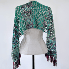 Delicate Merino Wool Shawl - Sea greens and blues with vibrant fringe