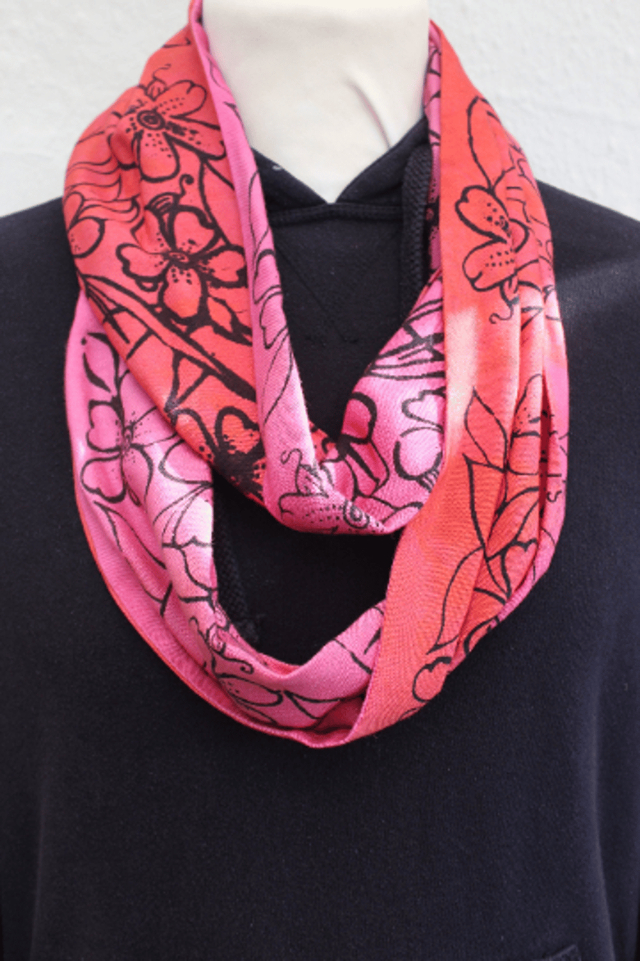 Fushcia pink floral infinity loop scar, Eco zero waste,Sunday Seconds, gift.