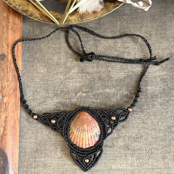 Seashell boho macrame necklace, includes free UK delivery