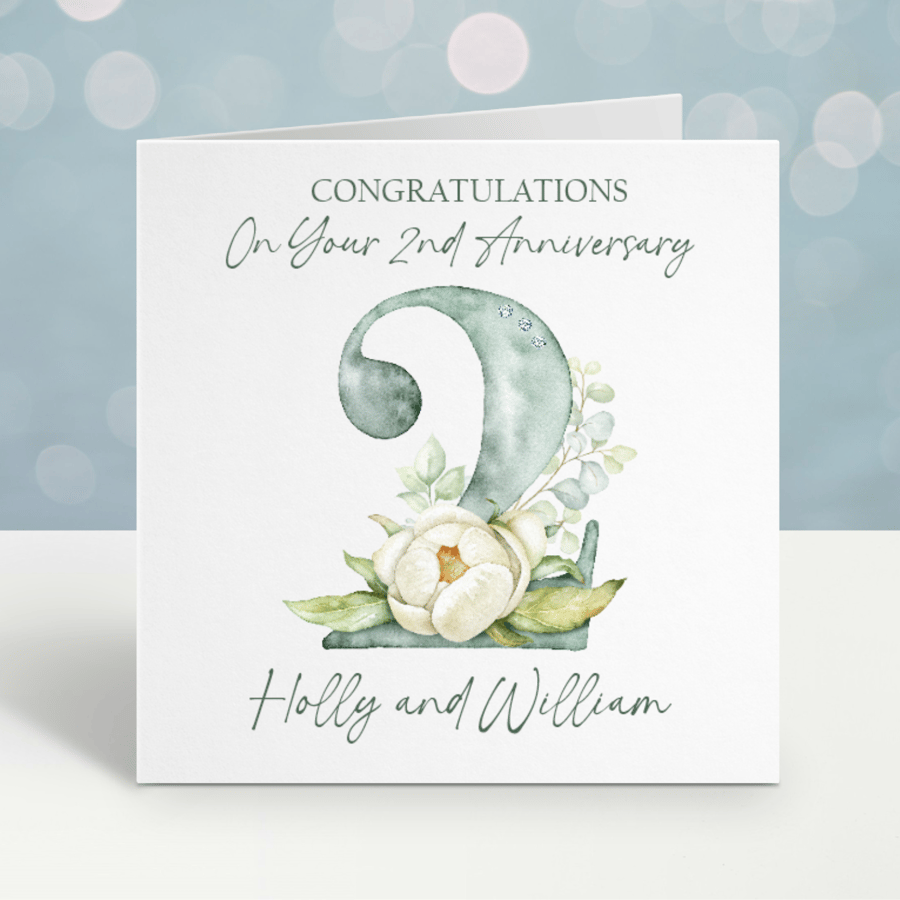 Handmade Personalised 2nd Wedding Anniversary Card