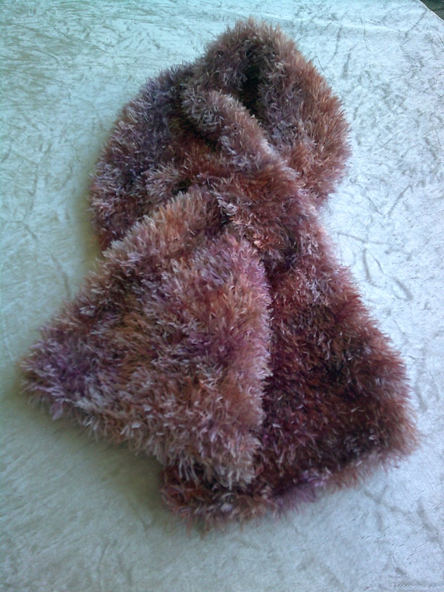 Hand Knitted Necktie in a Foxy Brown coloured eyelash yarn 