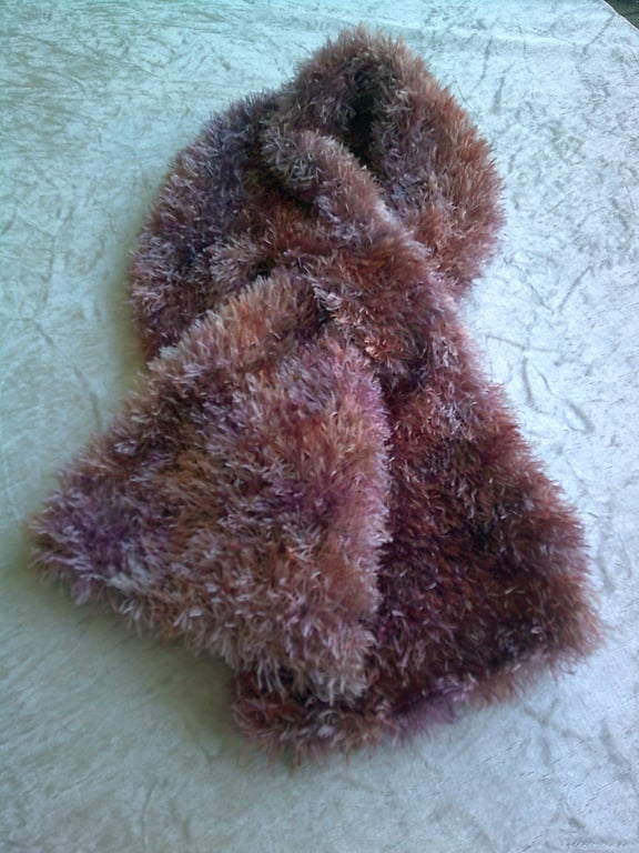 Hand Knitted Necktie in a Foxy Brown coloured eyelash yarn 