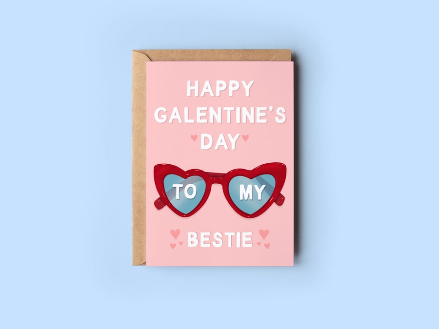 Happy Galentine's Day To My Bestie Card, Heartshaped Sunglasses Galentine Card