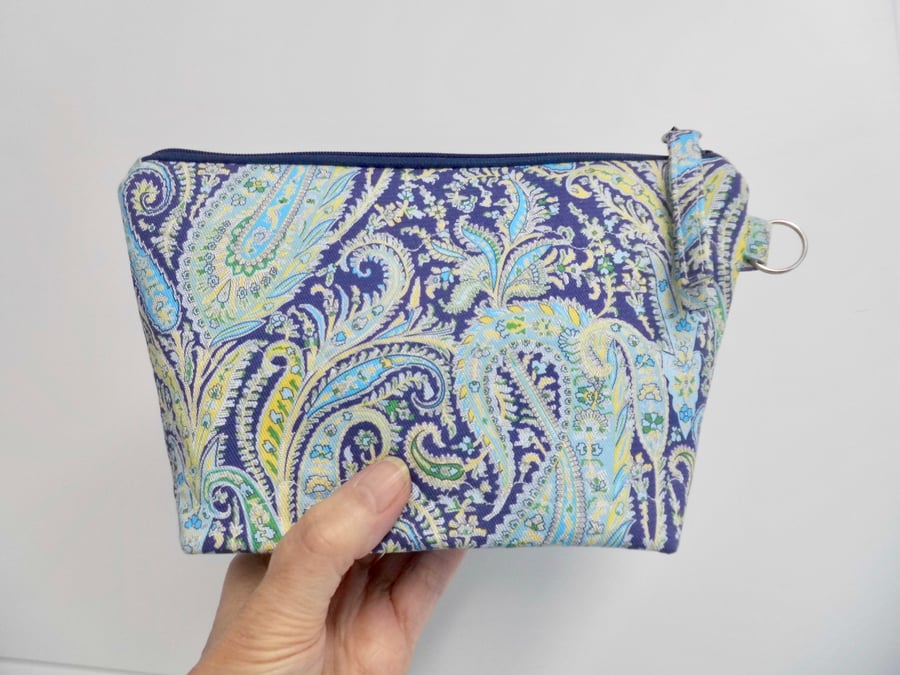 Make up bag in Liberty paisley fabric and blue Laura Ashley lining