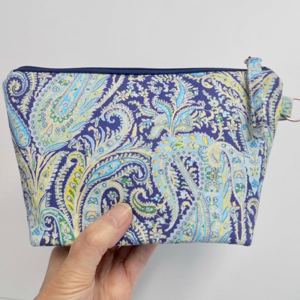 Make up bag in Liberty paisley fabric and blue Laura Ashley lining