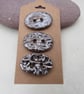 3 Medium Oval Bronze Leaf Pattern Handmade Ceramic Buttons - Image 1
