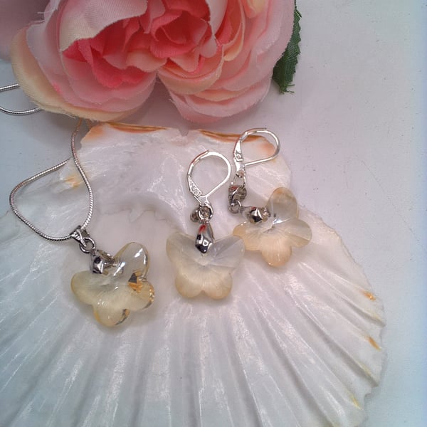 Crystal Butterfly Necklace with Matching Earrings, Butterfly Jewellery, Gift Set