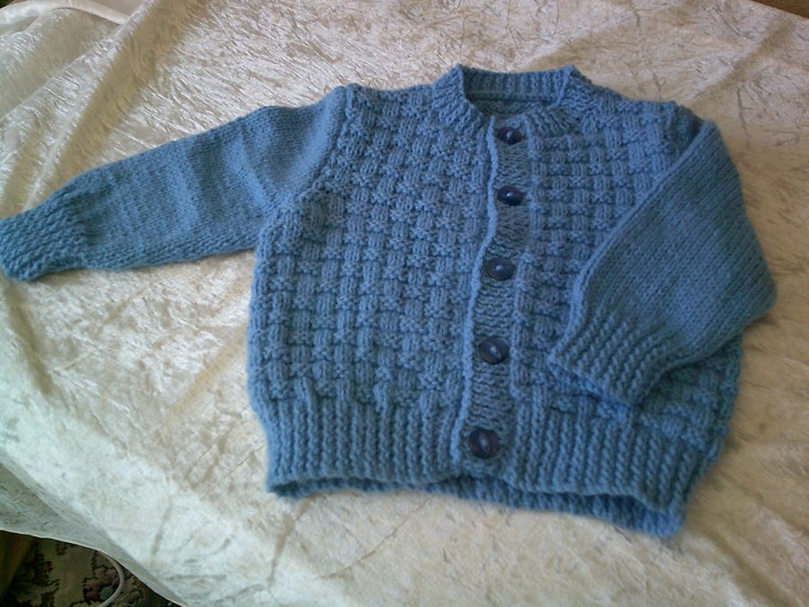 Blue Basket Weave 20 inch Round Neck Cardigan