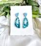 Asymmetric Blue Glitter Chunky Hoop Dangle Earrings