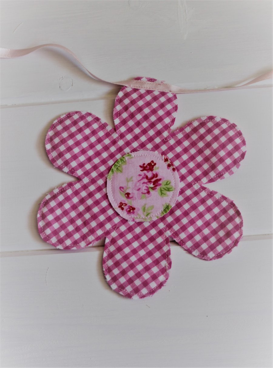 Pink and purple floral garland bunting - made from recycled fabrics