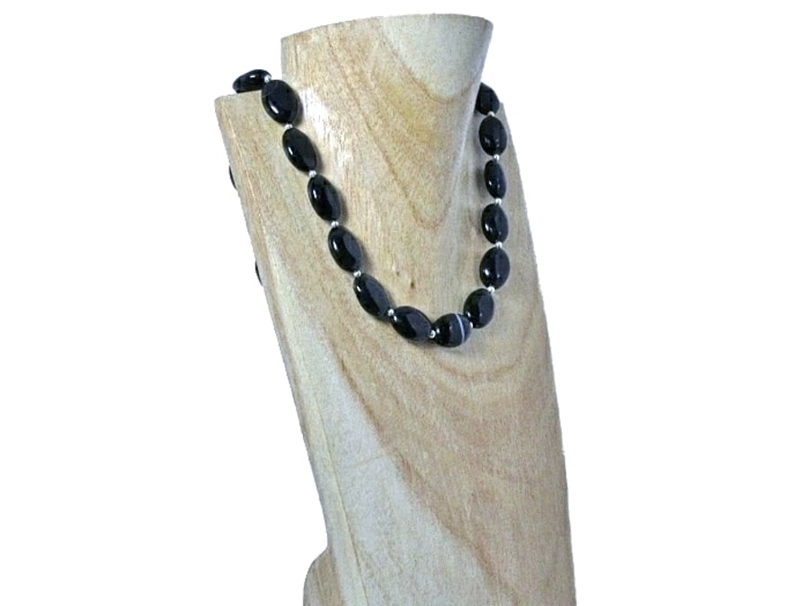 Black Agate & Sterling Silver Statement Necklace