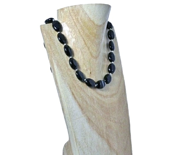 Black Agate & Sterling Silver Statement Necklace