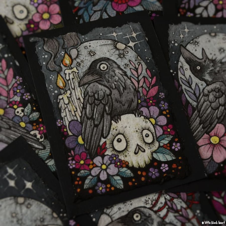 little crow - original aceo illustration
