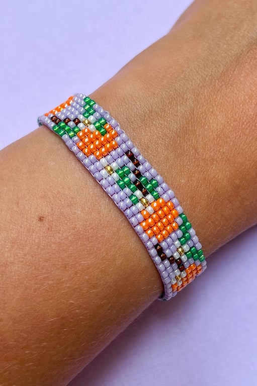 Orange Beaded Bracelet – Handmade Loom Woven Citrus Jewellery with Lavender & Go