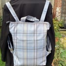Blue checked fabric back pack, only one made