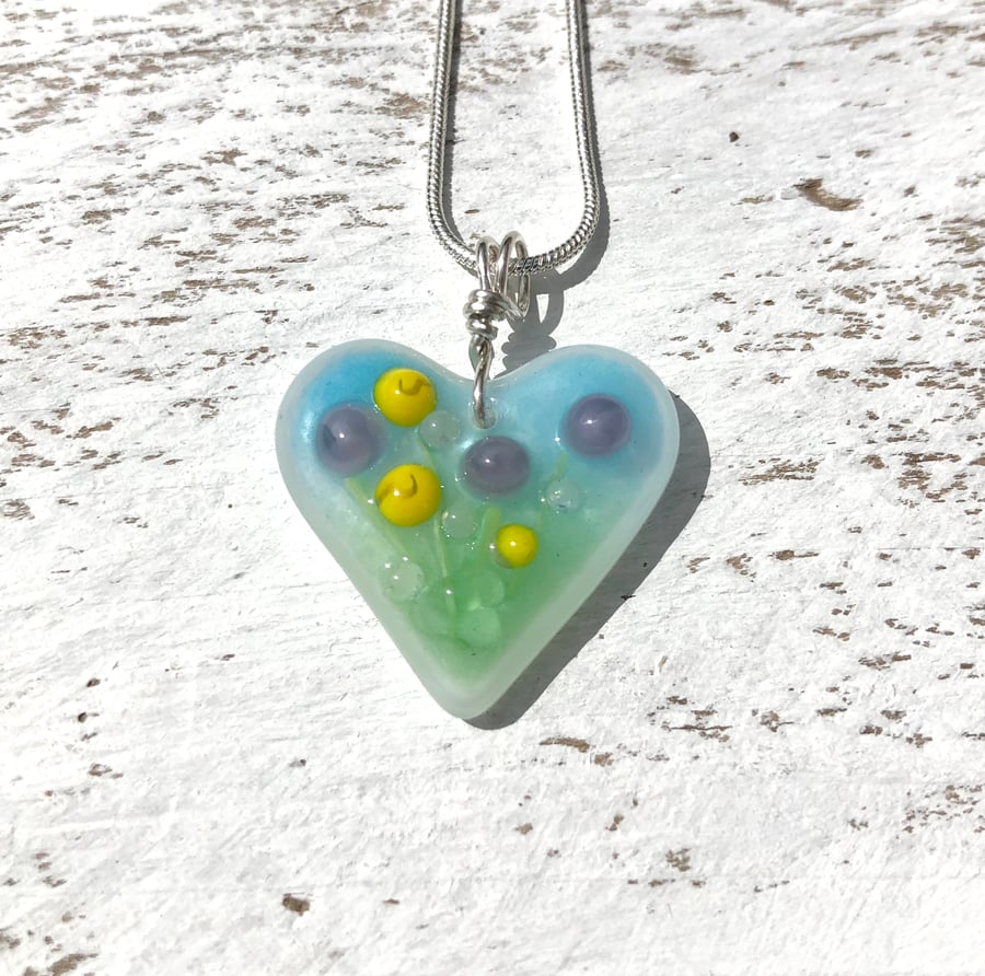 Sterling Silver & Glass Meadow Heart Necklace